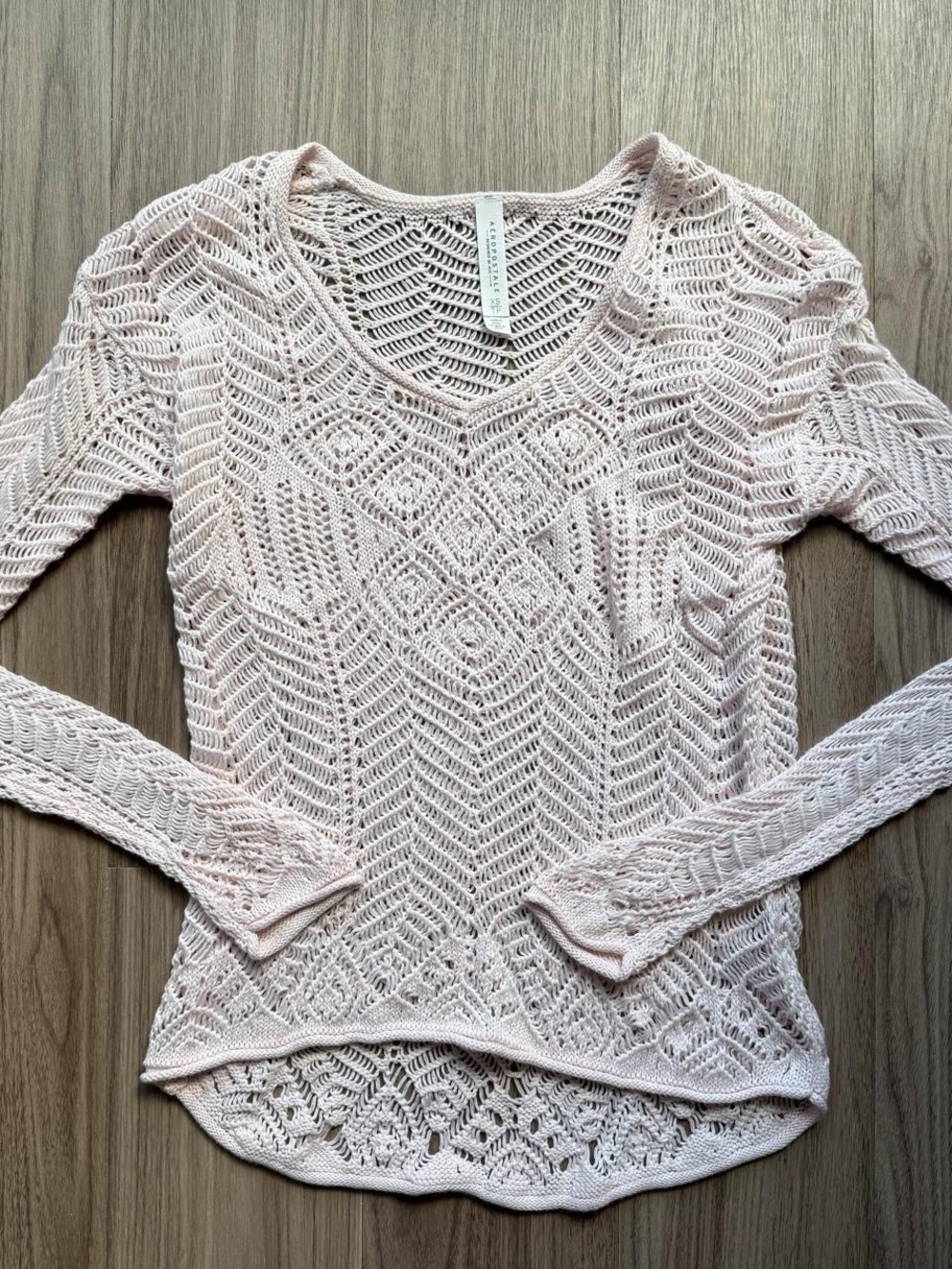 Aeropostale pink crochet long sleeve top